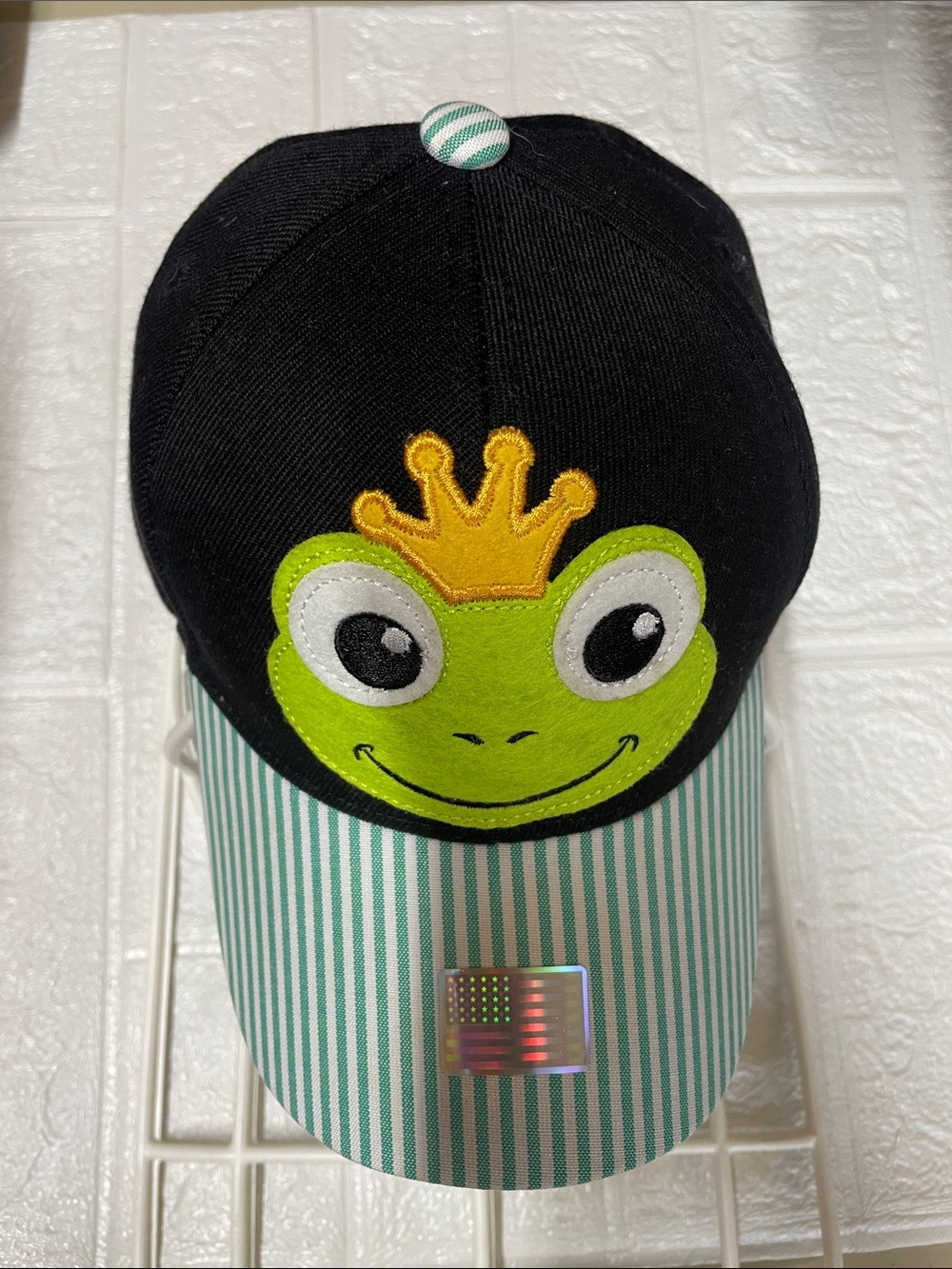 VTG Style Frog Prince Baseball Cap Pinstripe Brim Crown Hat Kidcore Goblincore C